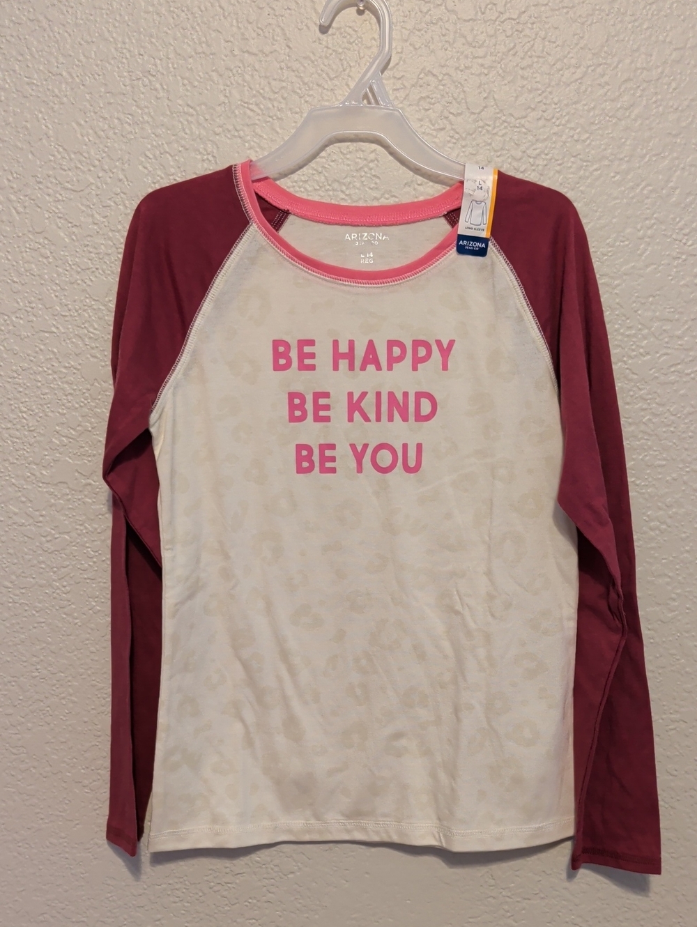 Arizona Jean Company Kids Long Sleeve Tee - Cream & Burgundy with Pink Text